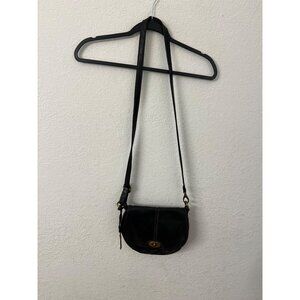 Fossil Carson flap Black Leather Crossbody Bag With Brass Turn Lock Closure